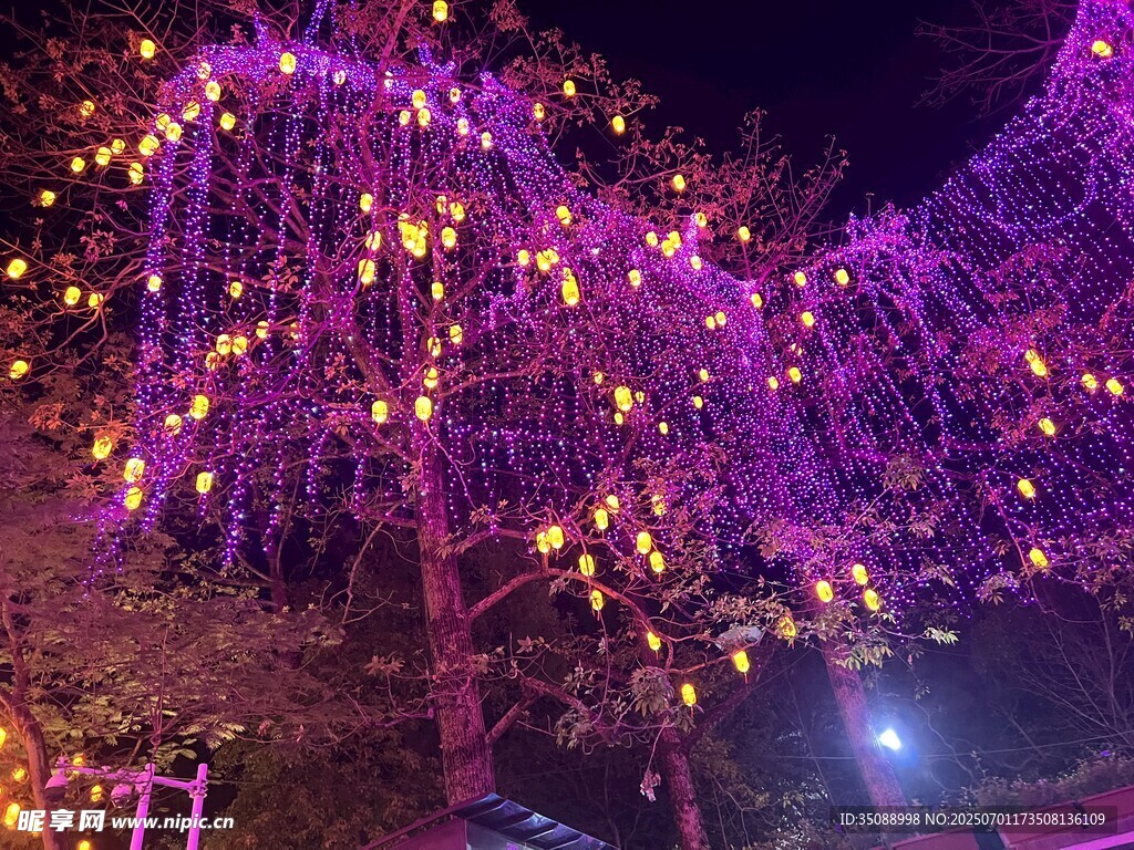梦幻紫色灯光装饰树
