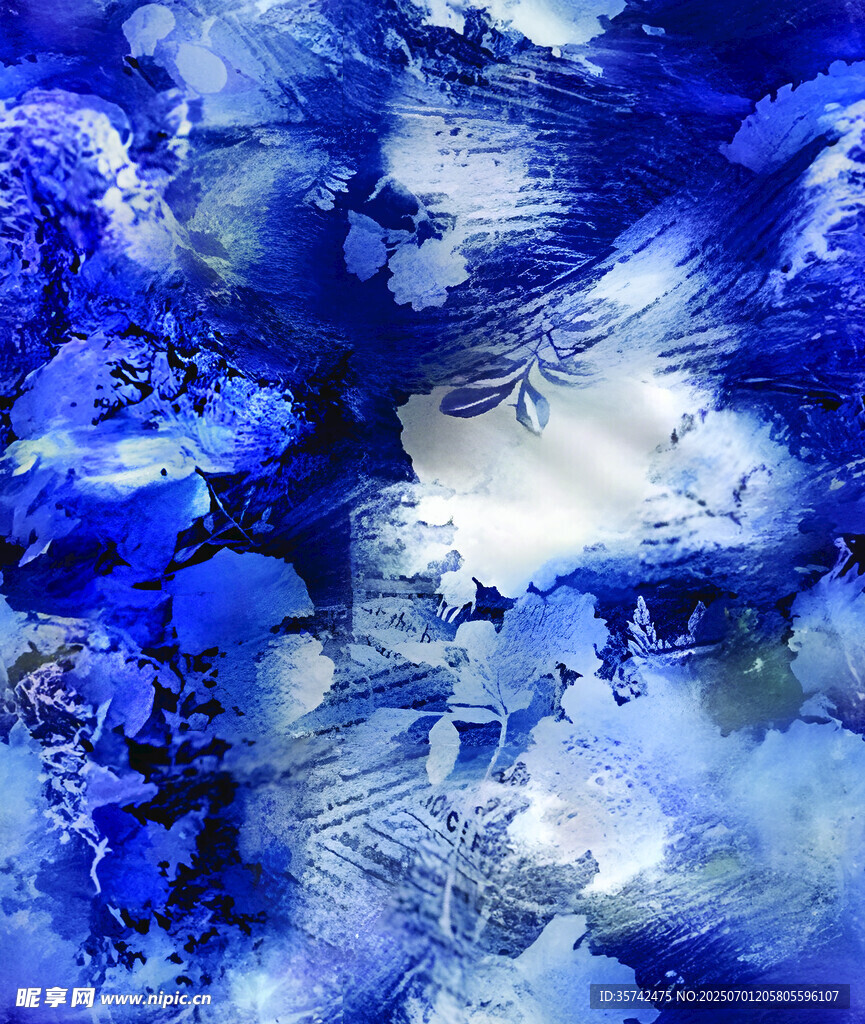 梦幻蓝色抽象水彩艺术画