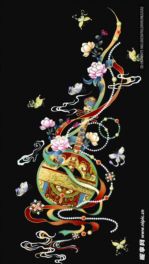 梦幻花卉蝴蝶装饰图案