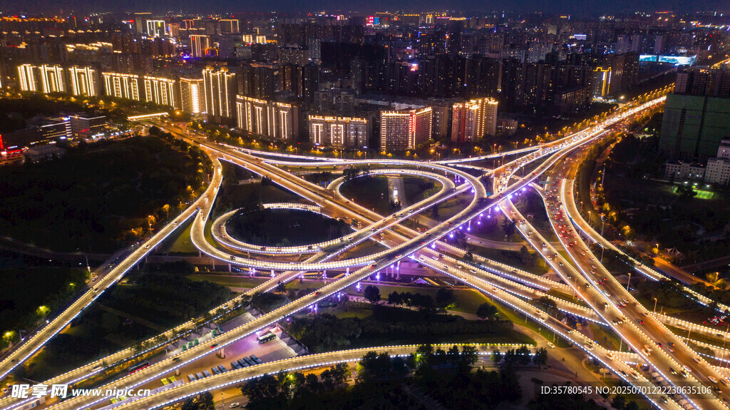 郑州城市风光金水路立交桥夜景