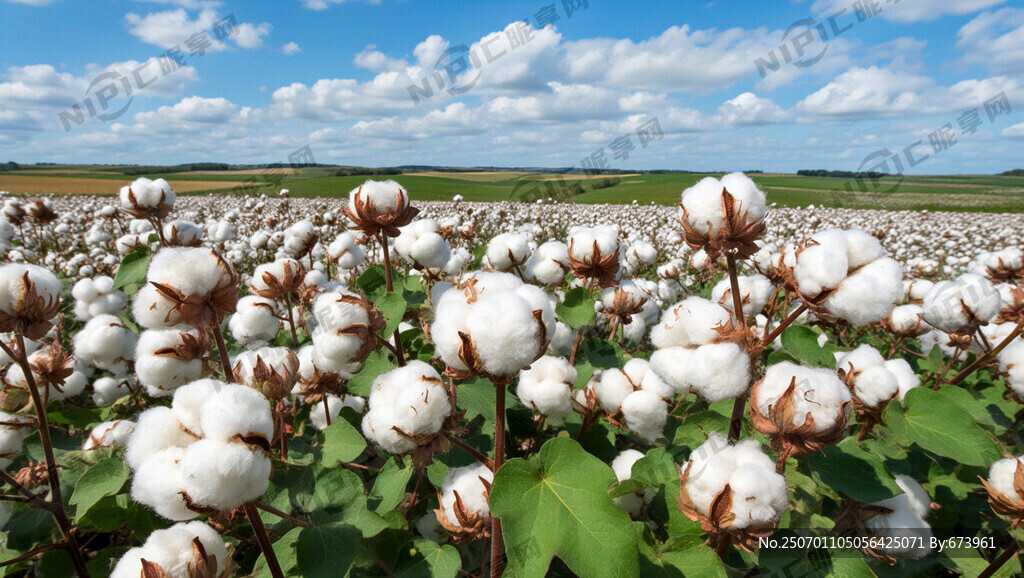 棉花田地 青叶开棉花 棉花朵