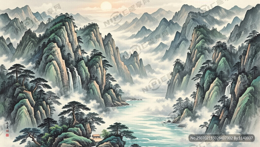山谷 中国风 中国画 山水