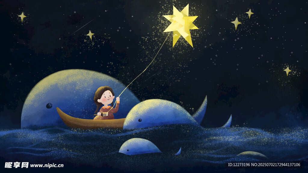 梦幻夜航的小男孩与鲸鱼