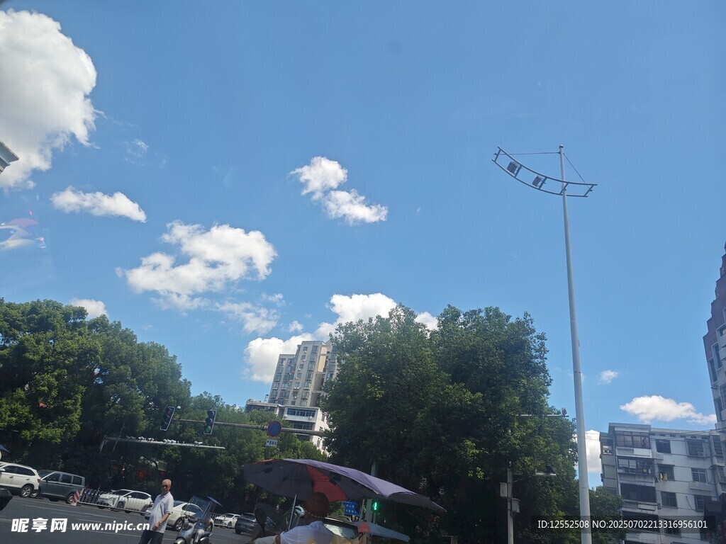 城市蓝天绿树景象