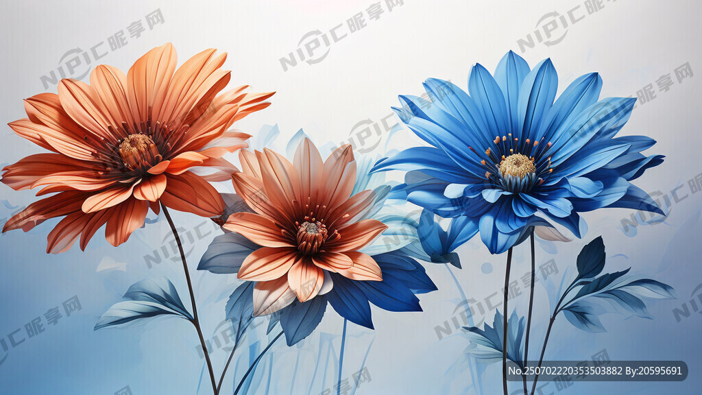 白底 蓝色渐变背景 没有枝叶