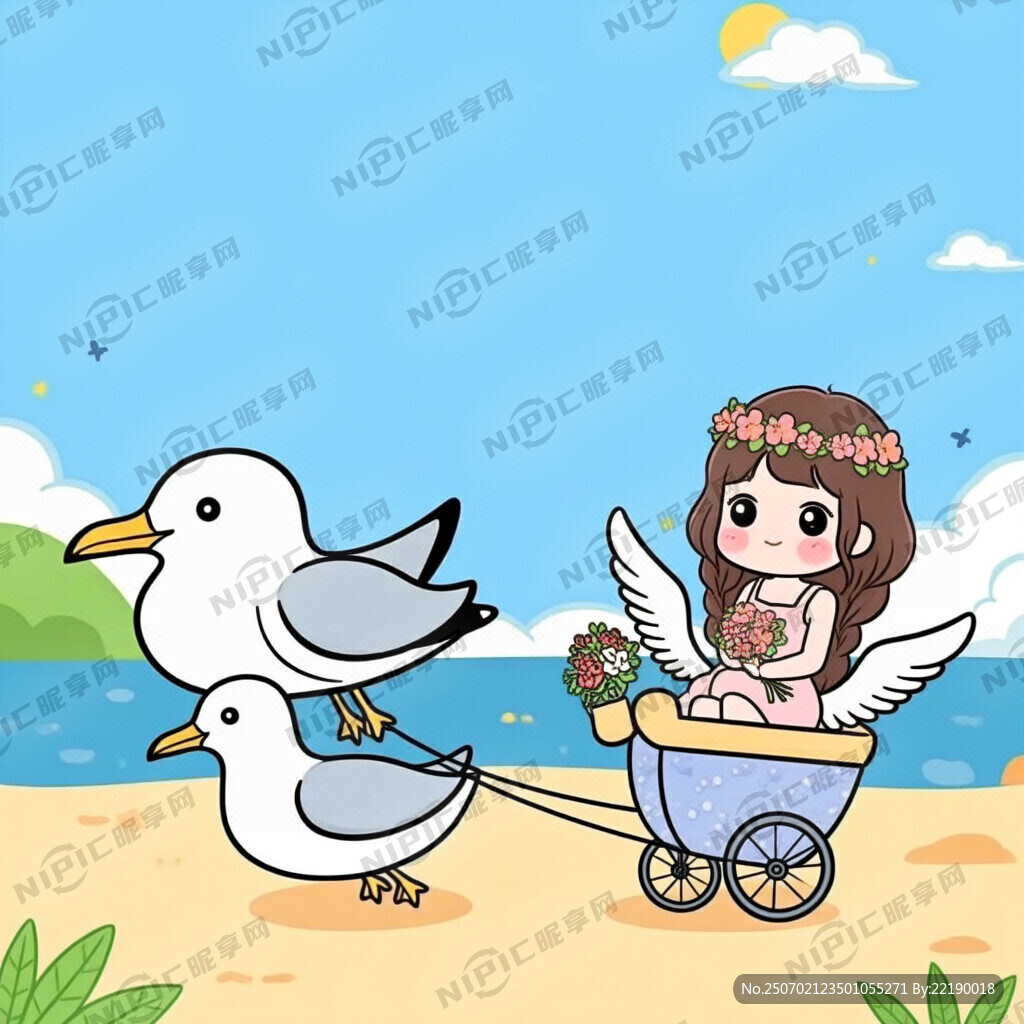 海鸥车上拉花女性卡通