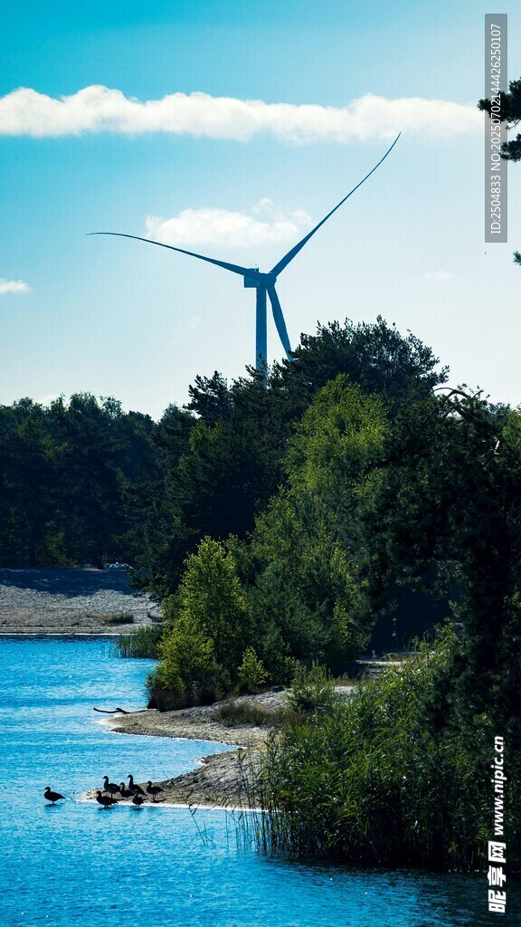 河畔风车与自然美景