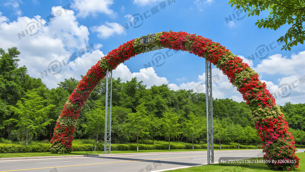 龙门架含鲜花装饰点缀效果图