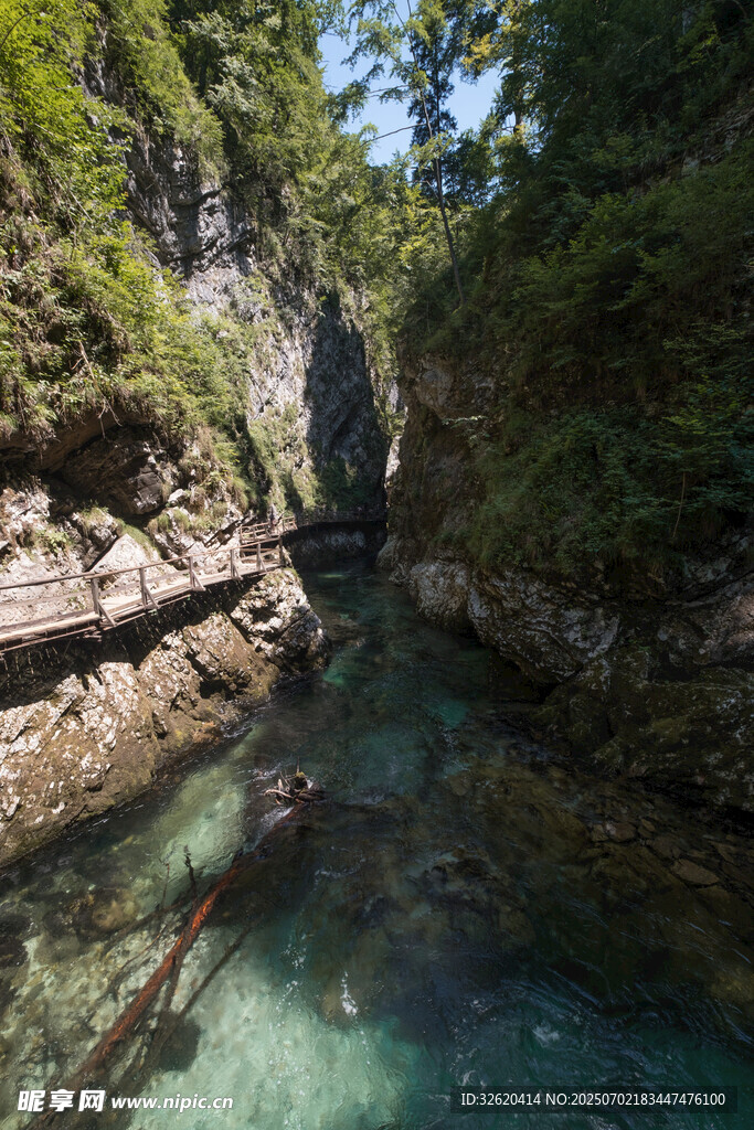 山间幽美清澈溪流景观
