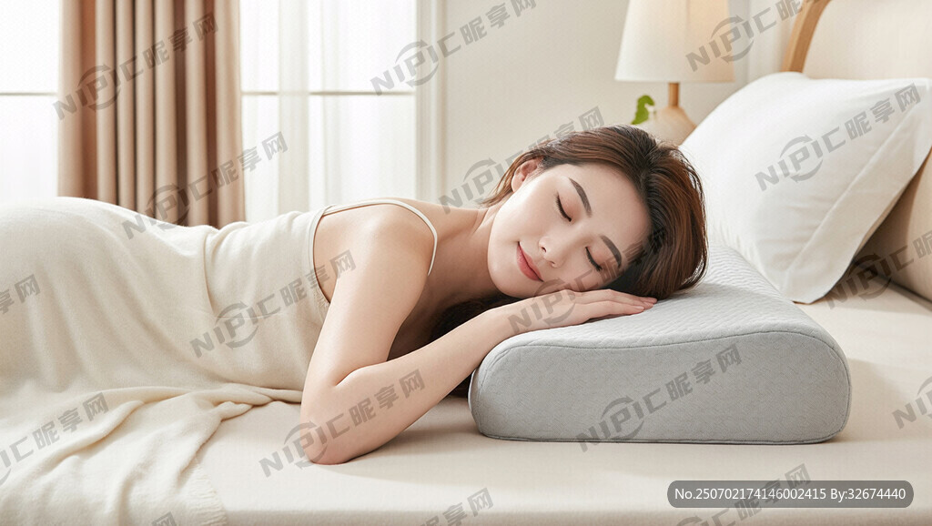 美女睡在记忆枕上 矢量图