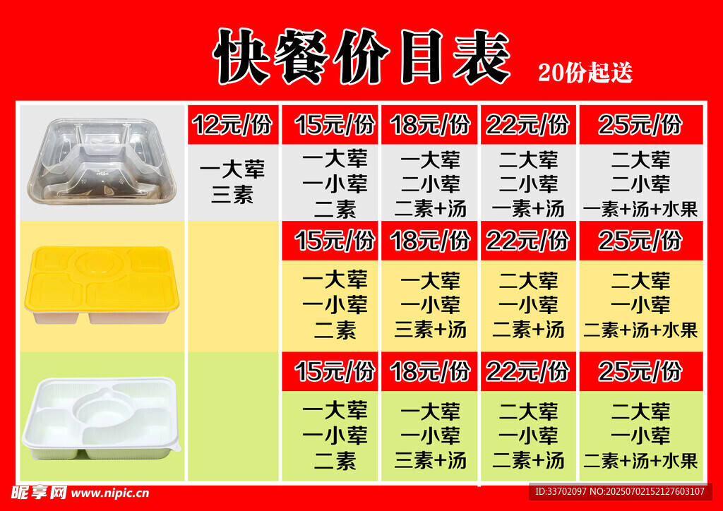 快餐价目表展示