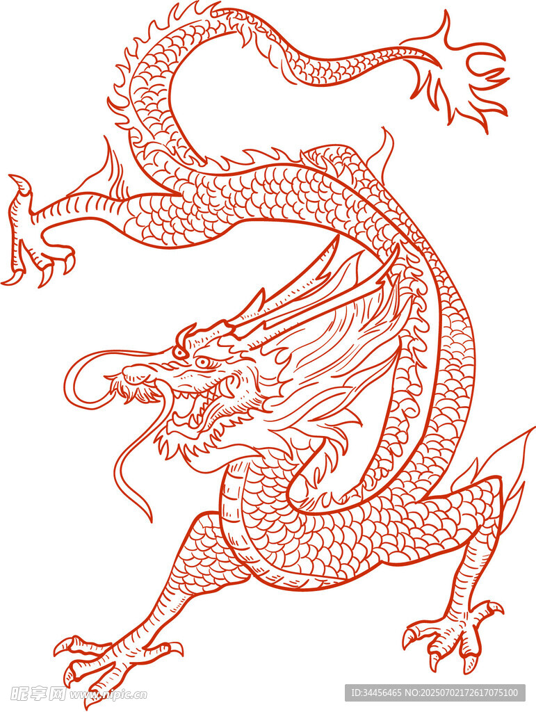 传统中式红色龙纹图案