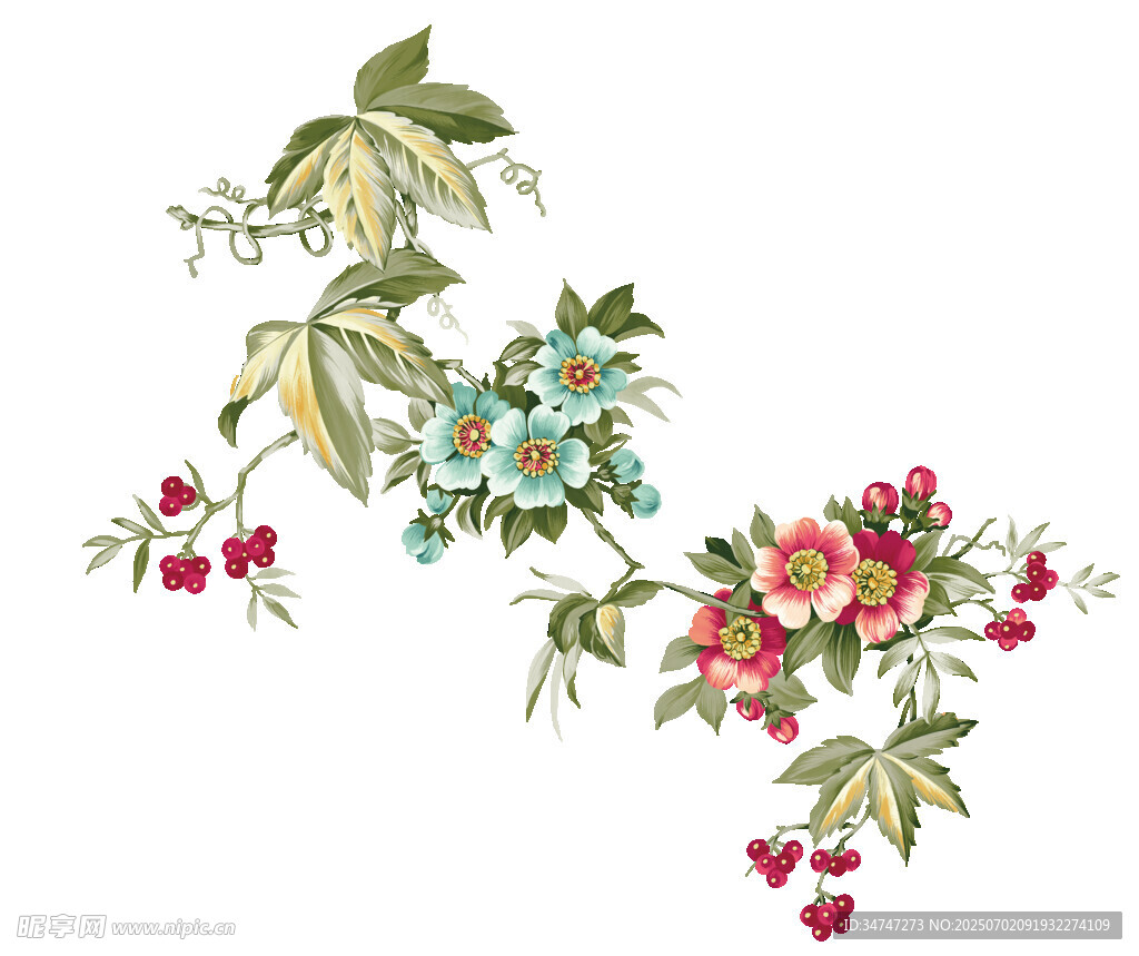 手绘花卉枝叶图案