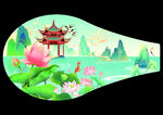 中式山水亭阁琵琶形插画