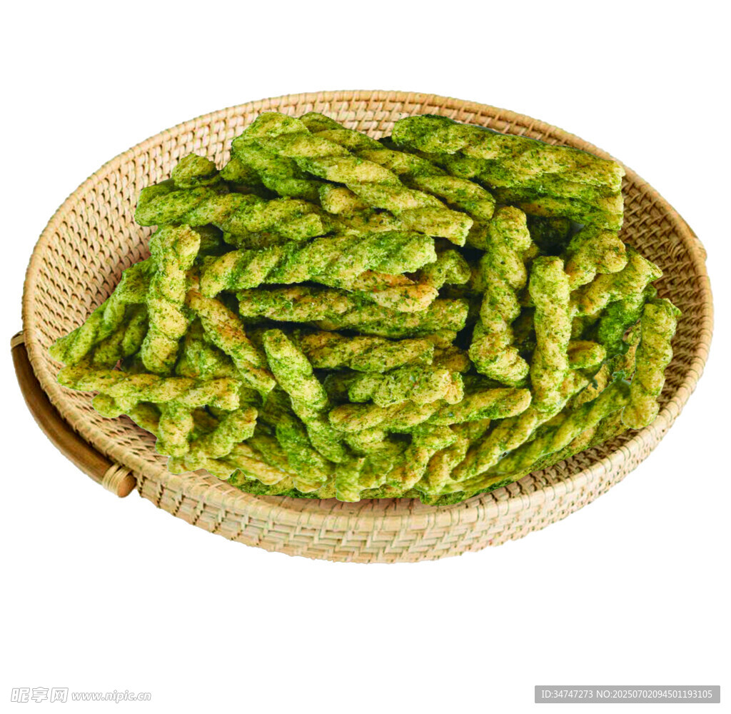 竹篮中的翠绿麻花 海苔味麻花