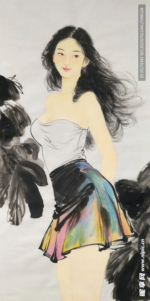 时尚飘逸的多彩裙装女子
