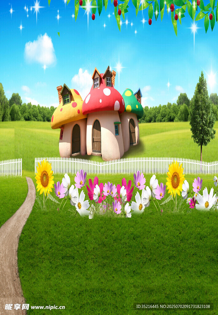 田园小屋旁的缤纷花卉景观