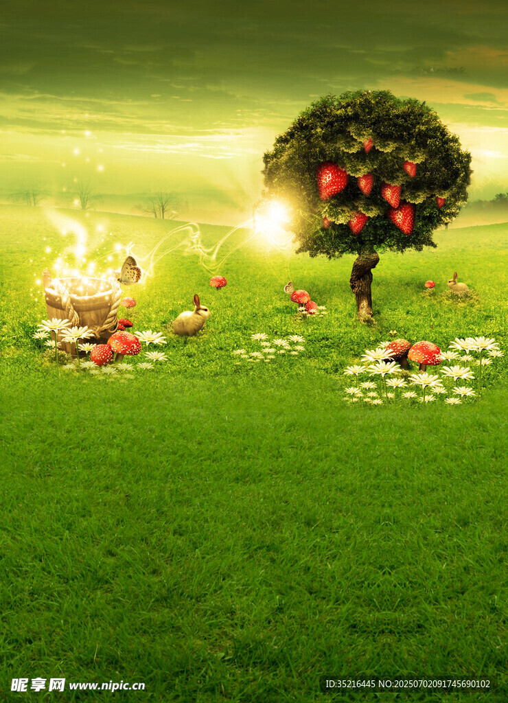 梦幻草地中的奇幻苹果树