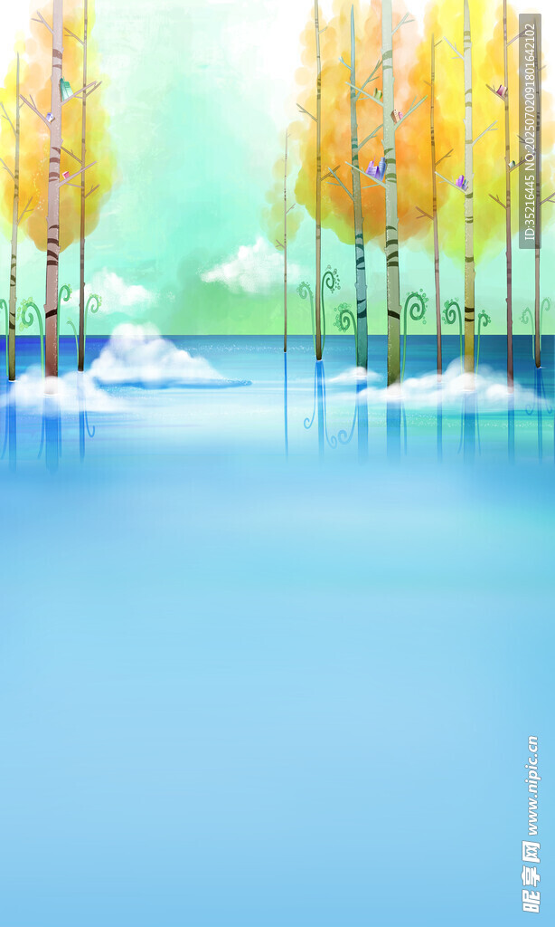 秋日湖畔树林美景