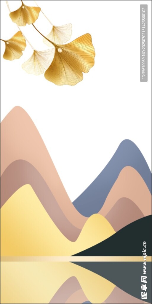 秋日山水银杏简约风景图