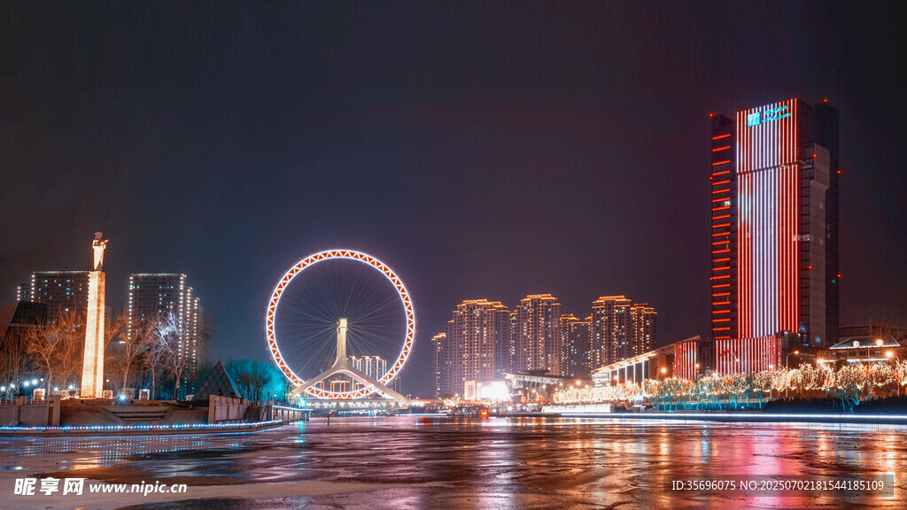 城市夜景中的璀璨摩天轮