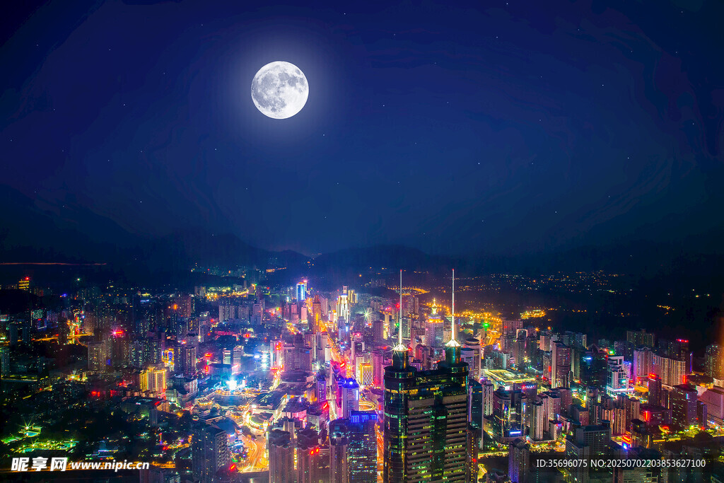 深圳中秋城市圆月背景