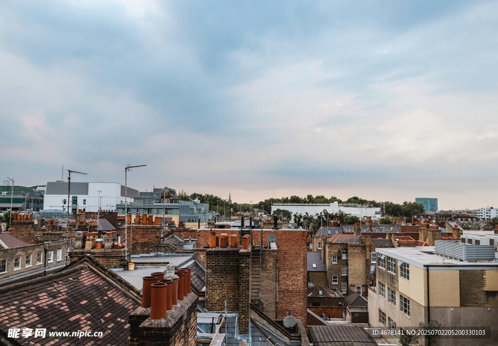 城市屋顶景观俯瞰图