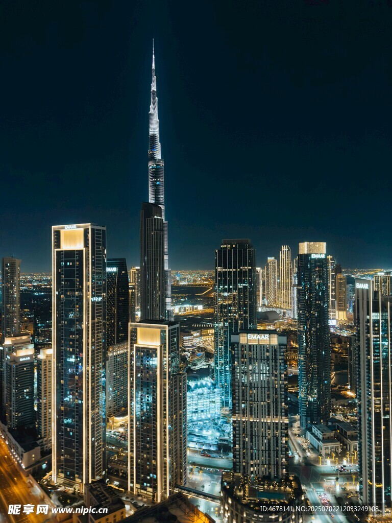 迪拜璀璨夜景摩天大楼