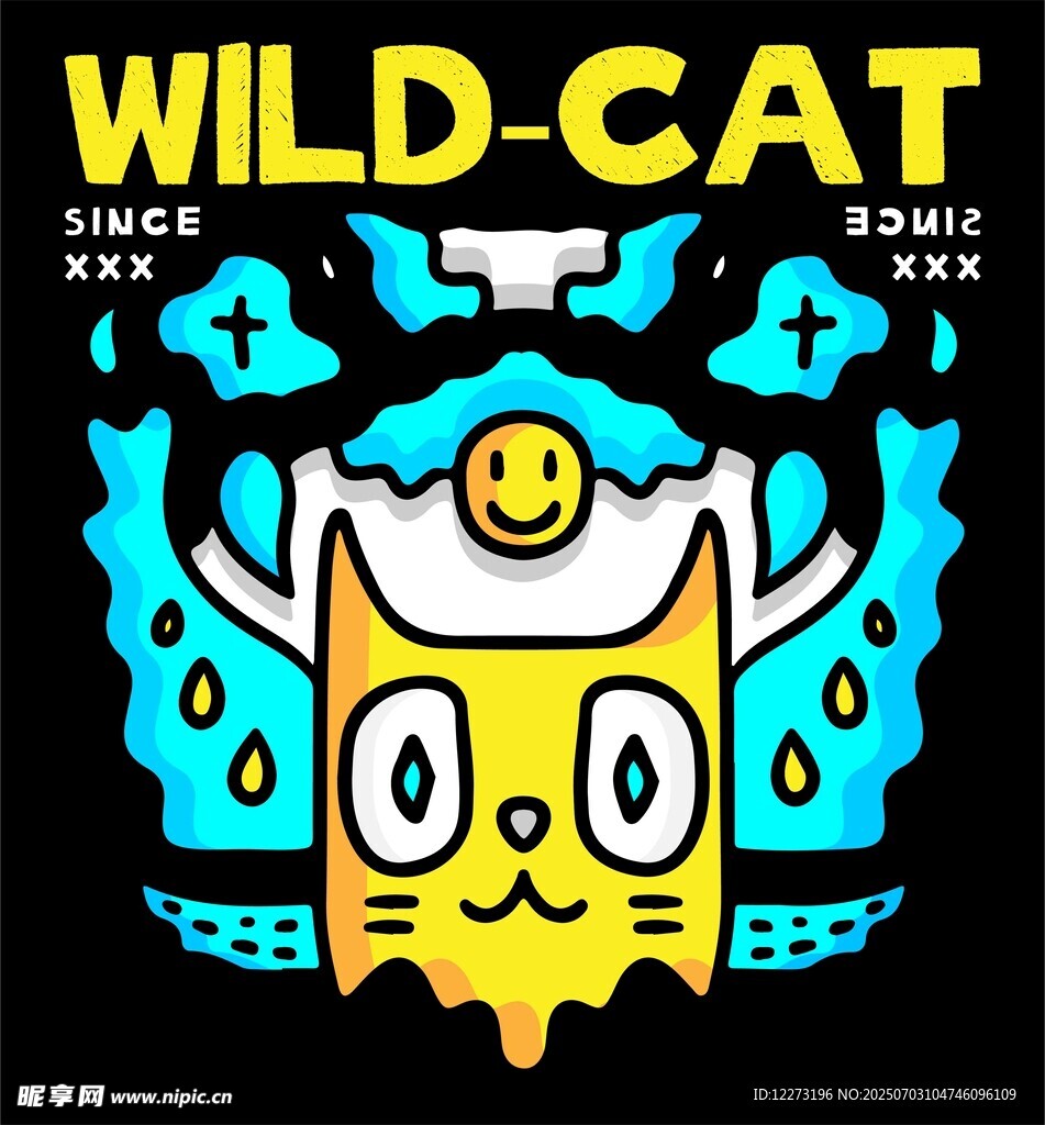 狂野猫咪卡通图案设计