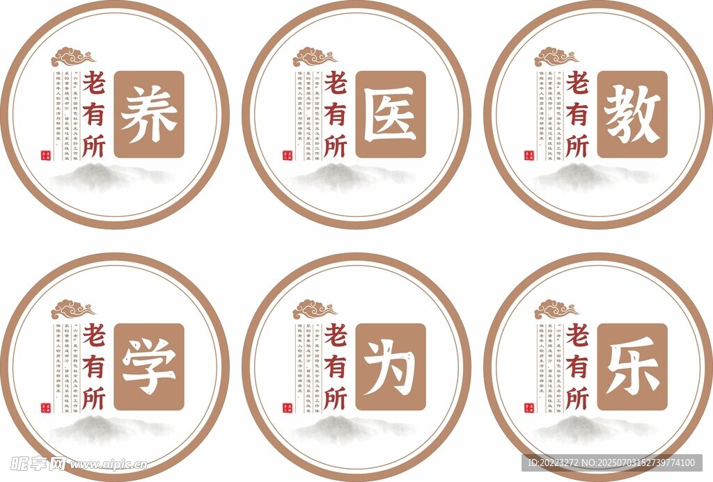 六老文化圆形标语牌养老标语