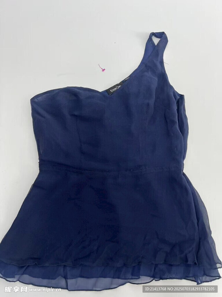单肩深蓝色荷叶边女上衣