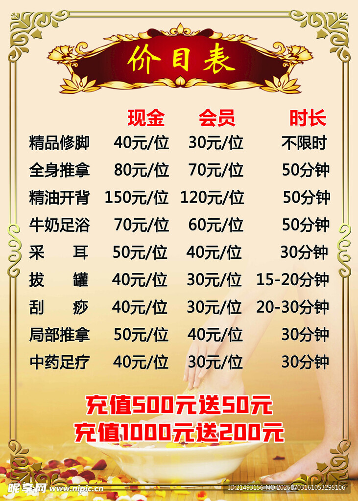 价目表