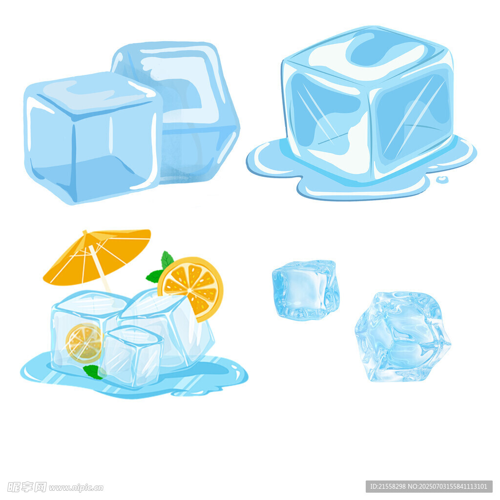 清凉冰块与冰饮插画
