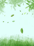 清新草地与飘落绿叶
