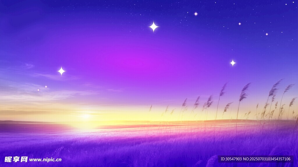 梦幻紫色星空下的原野