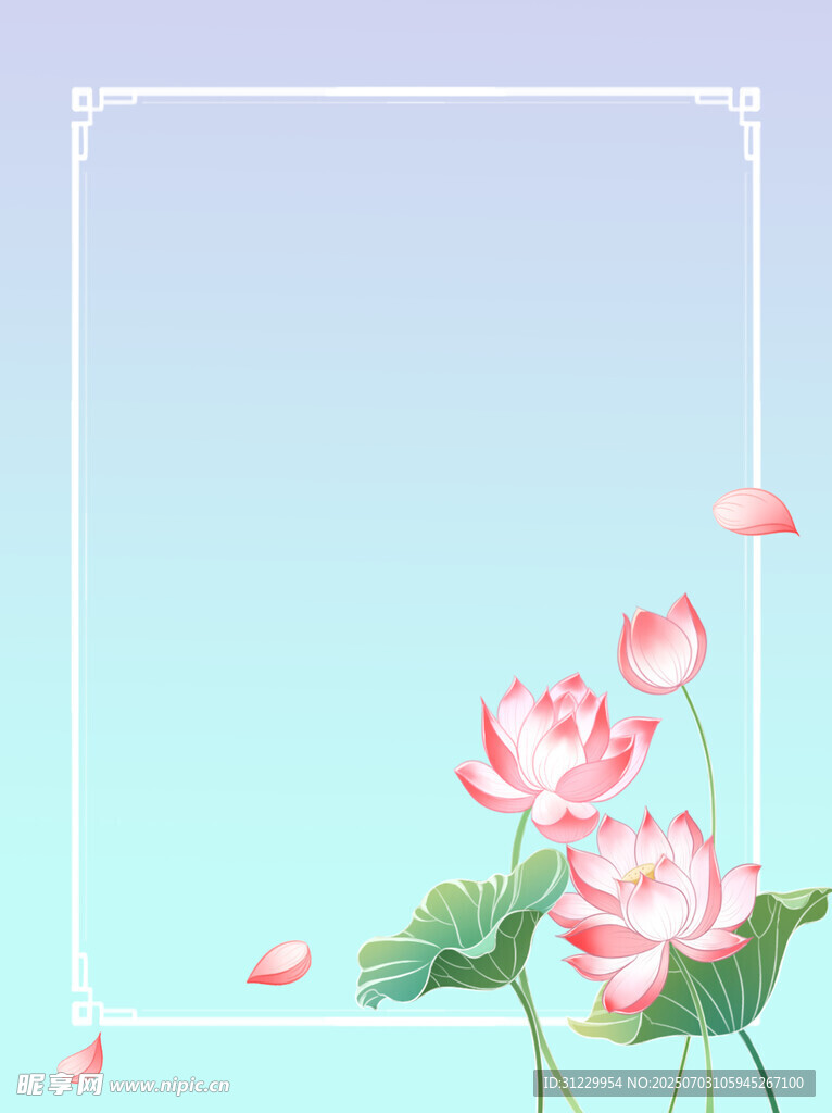 清新荷花边框背景图