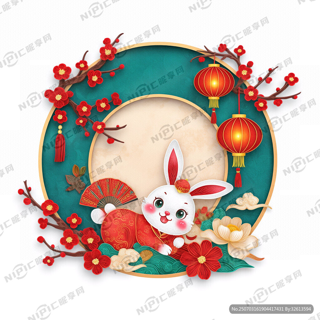 衍纸艺术 春节 可爱兔子 红梅