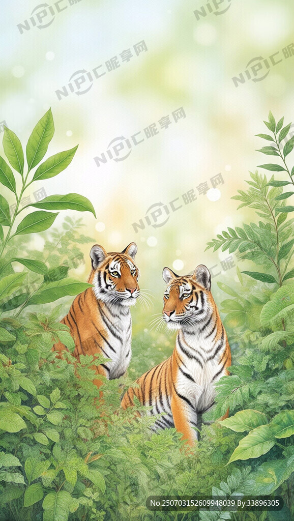 生成一张动物和植物的手绘图