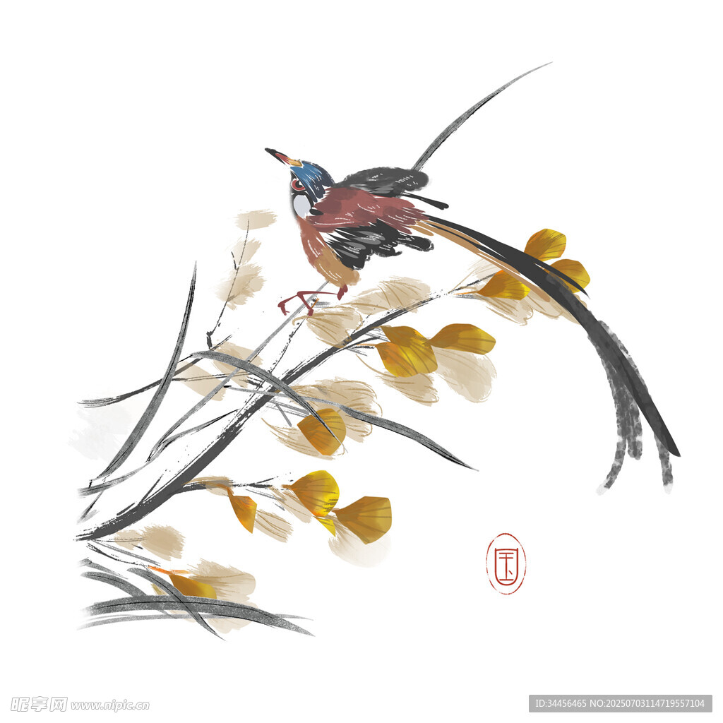 枝头栖鸟图