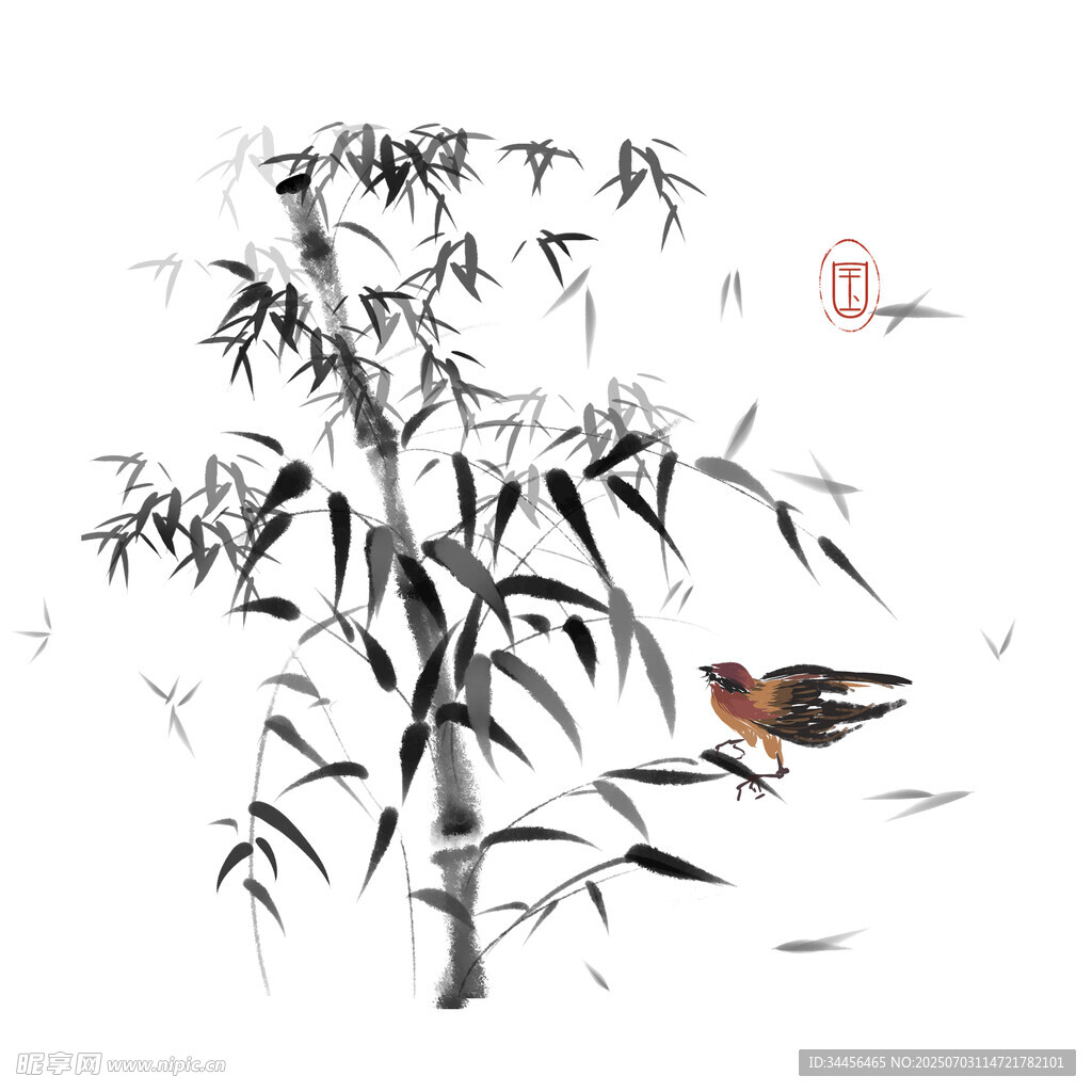 墨竹栖鸟图