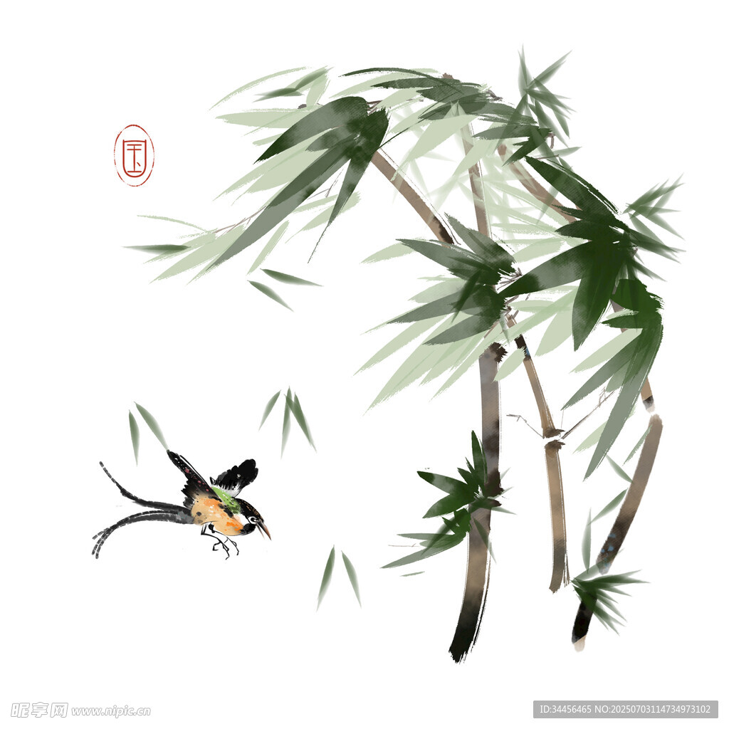 竹间飞燕图