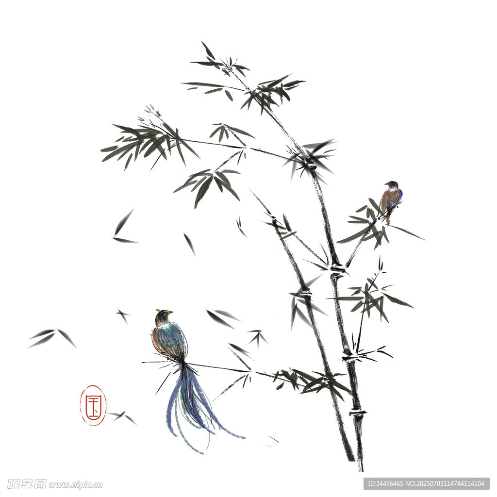 竹枝上的双鸟图