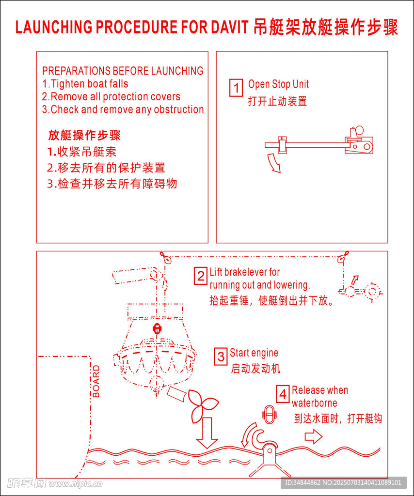 吊艇架放艇操作步骤