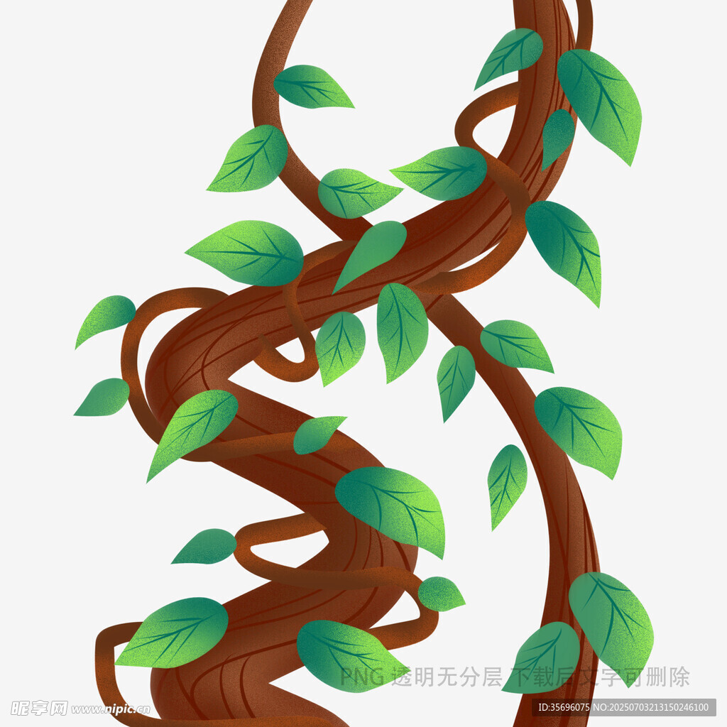 缠绕绿叶的棕色藤蔓图案