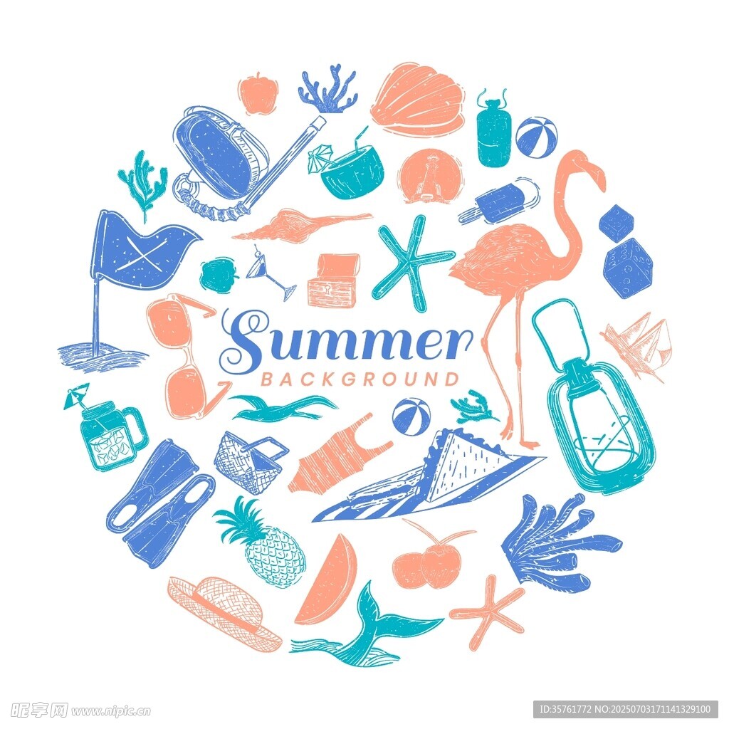 夏日元素集合插画
