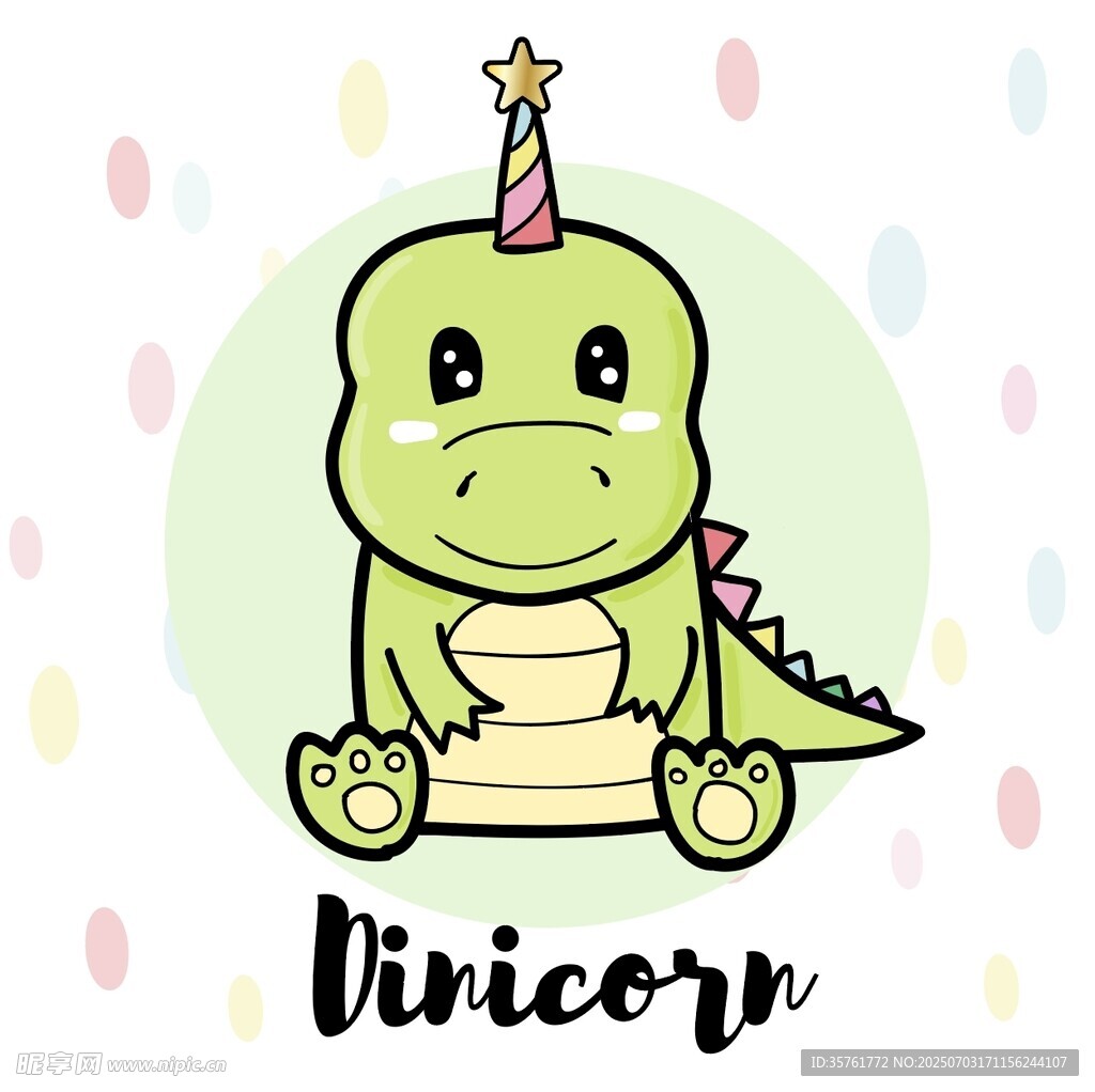 可爱绿恐龙戴生日帽