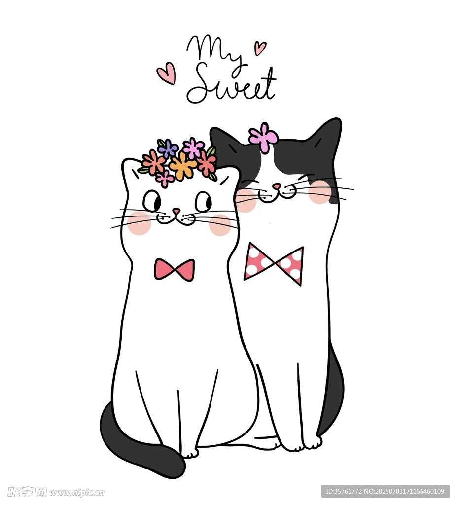 可爱猫咪情侣插画