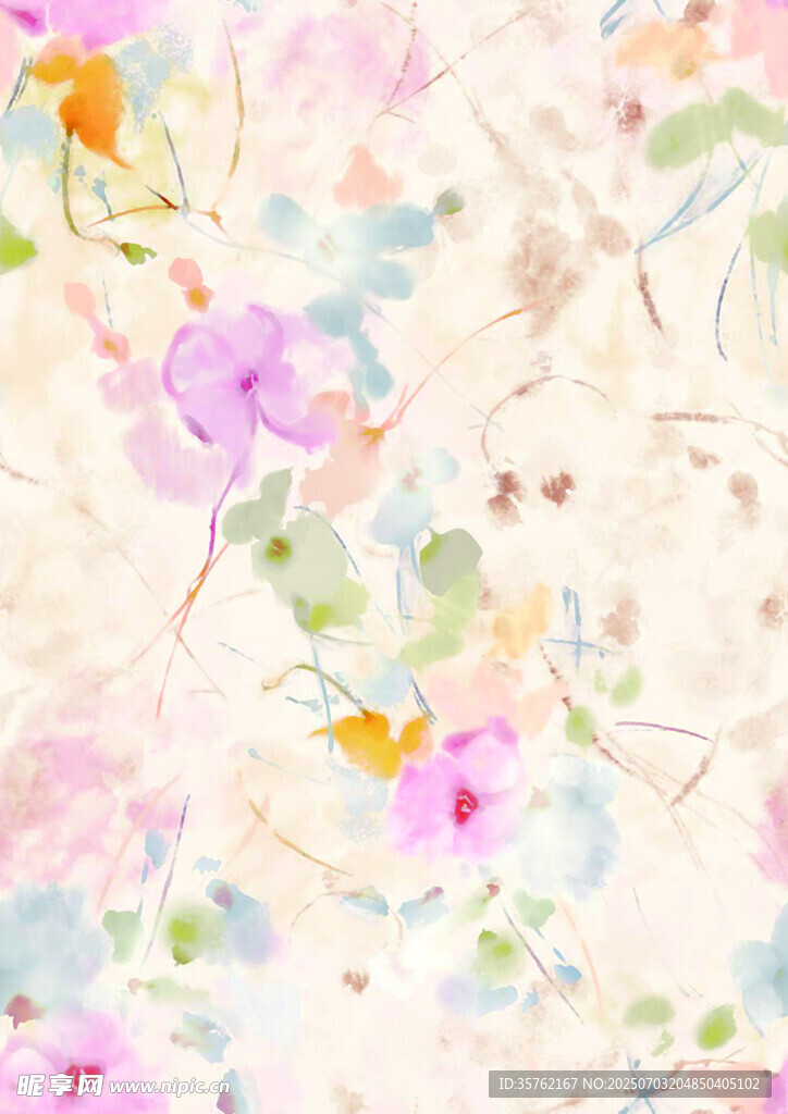 梦幻水彩花卉纹理图案