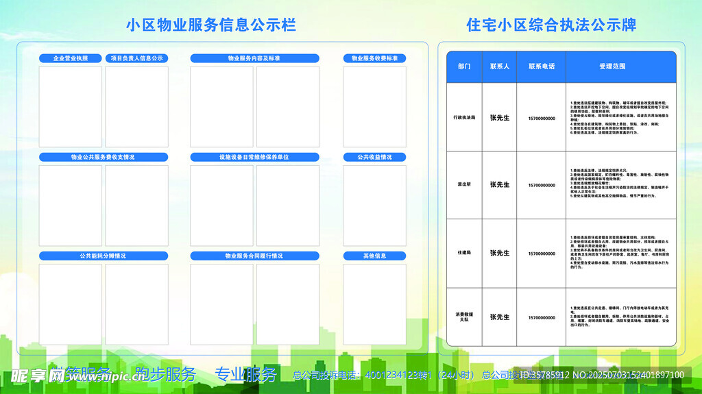 小区物业服务信息公示栏