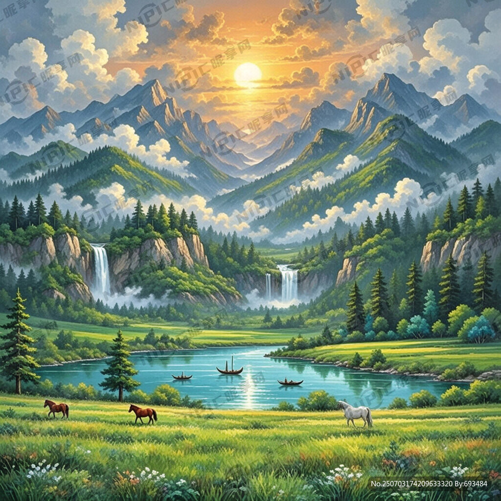 生成一幅油画形式的风景画
